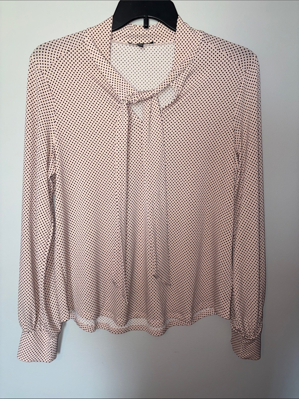 Adrianna Papell Light Pink Polka Dot Tie-Neck Blouse Large